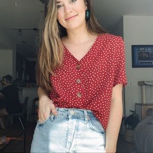 Red and white polka dot cropped TOP, shirt, blouse